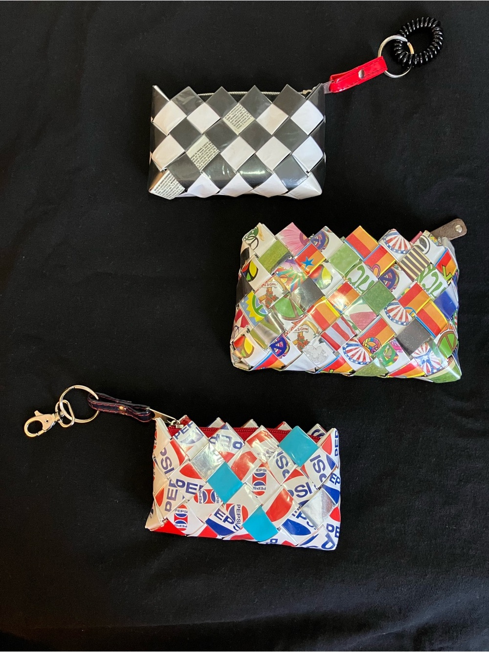 Pepsi Red and Blue Recycled Zipper Key Charm